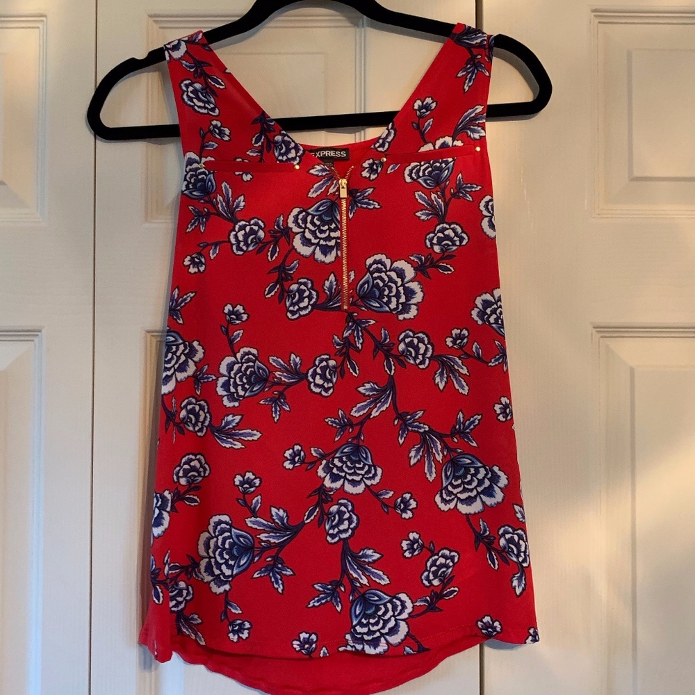 Silky Zip Front Gramercy Tank- Floral